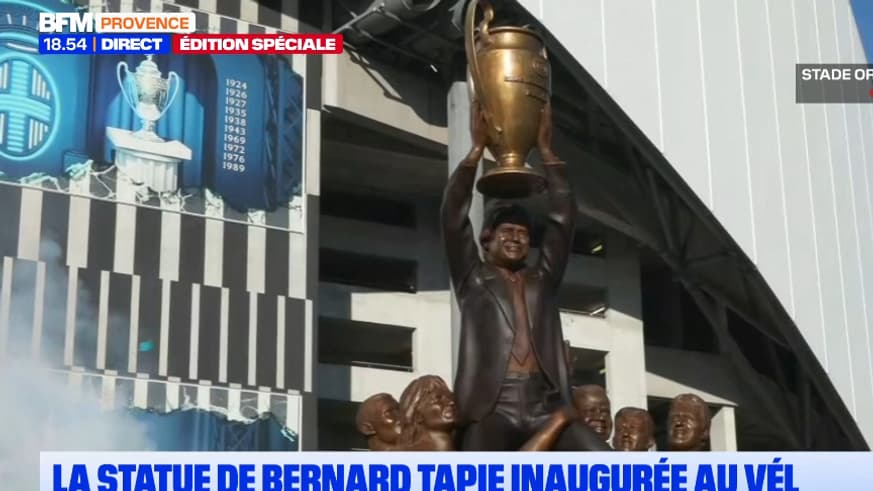La statue de Bernard Tapie au stade Vélodrome le 16 mai 2025 La statue de Bernard Tapie au stade Vélodrome le 16 mai 2025