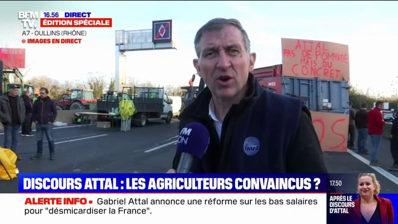 Déclarations de Gabriel Attal sur l'agriculture: Je ne suis pas sûr que ça suffise pour lever le camp, affirme Michel Joux (président de la FRSEA Auvergne-Rhône-Alpes)