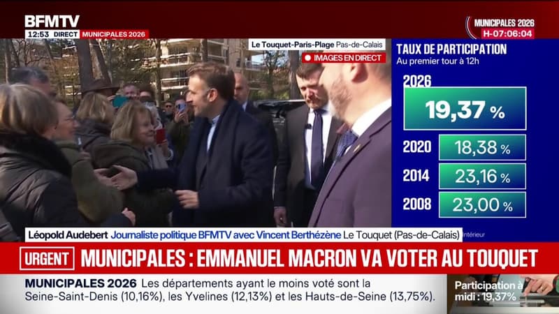 Municipales: Emmanuel Macron échange avec des habitants du Touquet avant d'aller voter