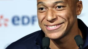 Kylian Mbappé en conférence de presse avec l'équipe de France, au Parc des Princes le 5 septembre 2024