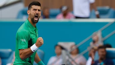Novak Djokovic lors du Masters 1000 de Miami, le 26 mars 2025.