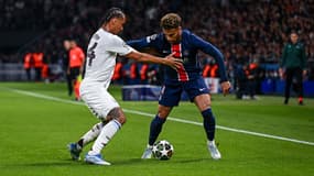 Désiré Doué lors de PSG-Aston Villa, le 9 avril 2024 en Ligue des champions