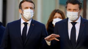 Emmanuel Macron à Nice le 10 janvier 2022 avec le maire de la commune Christian Estrosi qui s'est rallié à lui