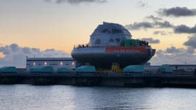 La station polaire Tara dans le port de Cherbourg, le mardi 1er octobre. 