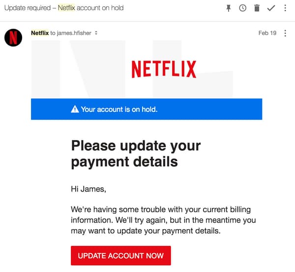 Le message envoyé par Netflix à James Fisher