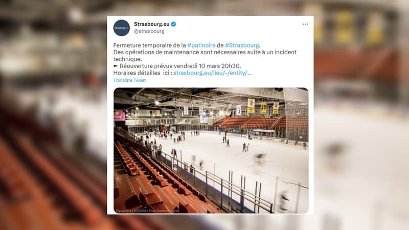 La patinoire de Strasbourg est fermée jusqu'au 10 mars à 20h30.