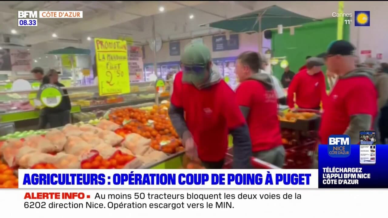 Colère des agriculteurs: opération coup de poing dans un supermarché de puget-sur-argens pour dénoncer la concurrence des producteurs étrangers