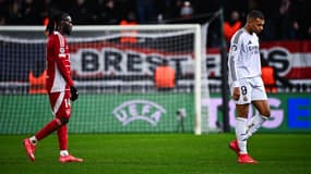 Mama BALDE et Kylian MBAPPE lors de Brest-Real Madrid, le 29/01/2025
