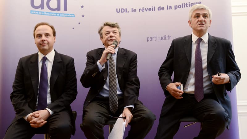 Jean-Christophe Lagarde, Jean-Louis Borloo et Hervé Morin le 6 mai 2013 lors d'une conférence de presse.