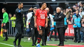 Guéla Doué expulsé lors de Rennes-Lyon (0-1, 12e journée de Ligue 1), le 12 novembre 2023