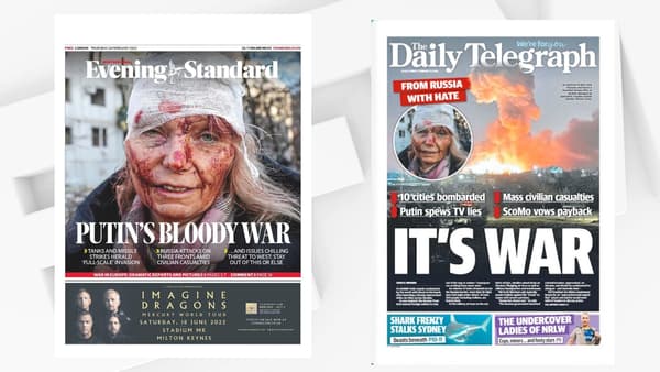 Les unes du Evening Standard et du Daily Telegraph datées du 25 février 2022. 