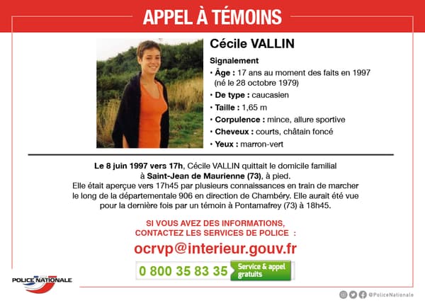 Appel à témoins disparition Cécile Vallin
