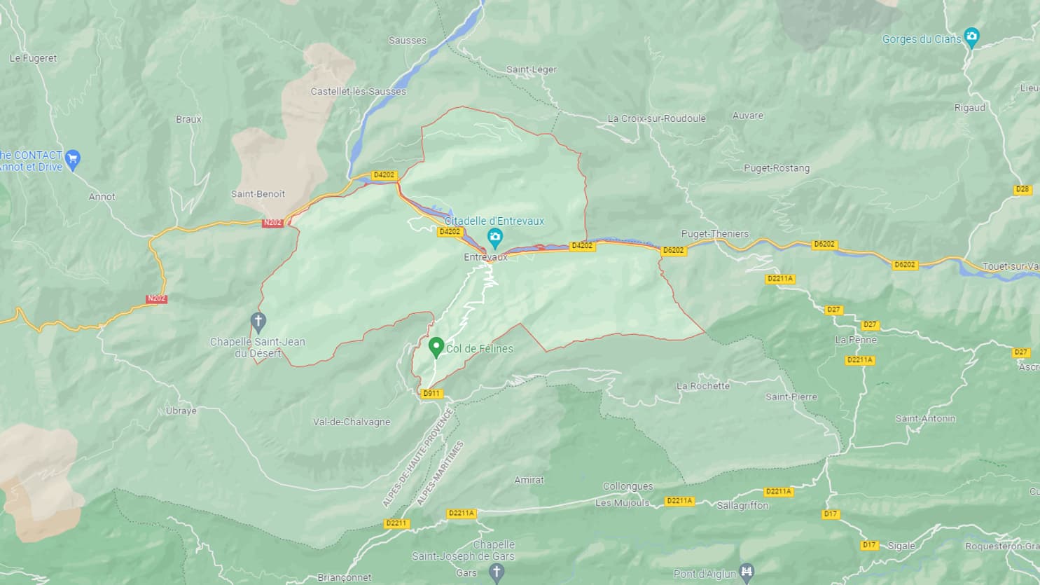 Capture d'écran Google Maps: Entrevaux.