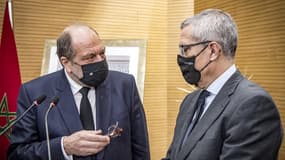Le ministre de la Justice Eric Dupond-Moretti et son homologue marocain Mohamed Ben Abdelkader à Rabat le 7 décembre 2020.