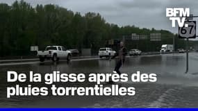 Aux États-Unis, un homme fait du wakesurf sur une autoroute inondée