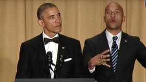 Barack Obama et son "interprète en colère", l'humoriste Keegan-Michael Key, en 2015 lors du White House Correspondents' Dinner. 