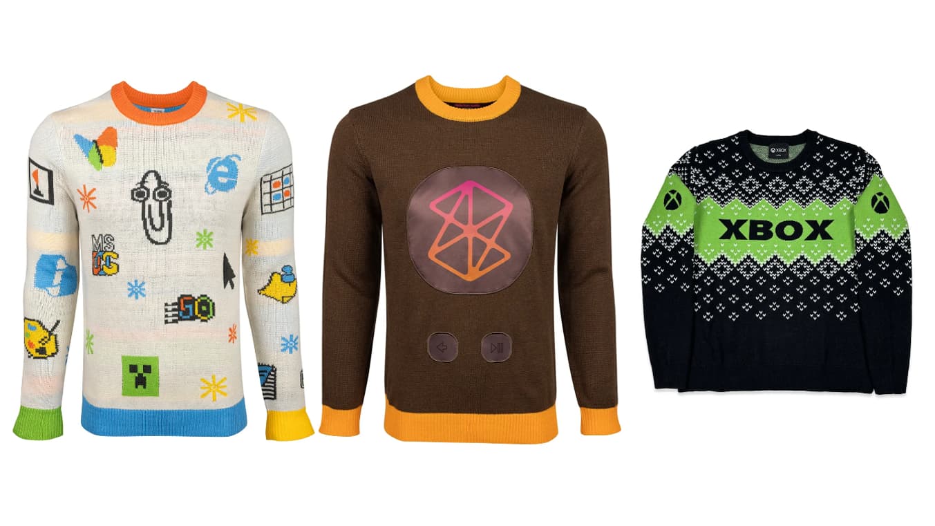 Les trois pulls moches de Noël de Microsoft pour 2025.