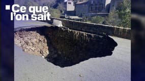 Une femme est morte en tombant dans un trou sur la route du Ray Pic (D215) à Burzet en Ardèche, après le passage d'intempéries, le 20 octobre 2024
