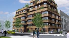 Le Candide à Vitry-sur-Seine conçu par l'architecte Bruno Rollet: une trentaine de logements sociaux BBC comme des maisons superposées.