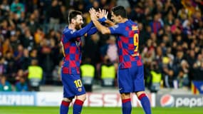 Lionel Messi et Luis Suarez avec le maillot du Barça