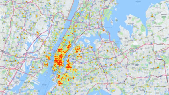 La carte des tweets alcoolisés établie par les scientifiques.