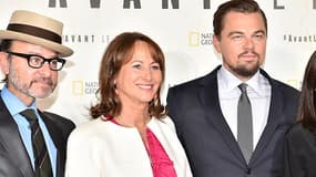 Le réalisateur Fisher Stevens, la ministre de l'Environnement Ségolène Royal, l'acteur américain Leonardo DiCaprio, la maire de Paris Anne Hidalgo et le président de la Leonardo DiCaprio Foundation, le Russe Milutin Gatsby.