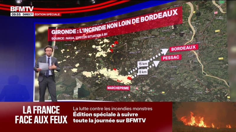Où sont situés les foyers de l'incendie en Gironde?