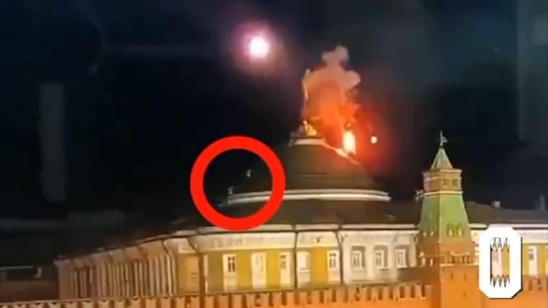 Un drone explosant au-dessus du Kremlin à Moscou (Russie), le 3 mai 2023.