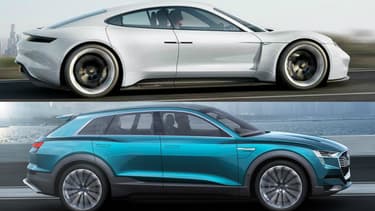 Porsche Mission E (en haut) et Audi e-tron quattro... Les Allemands ne veulent pas laisser Tesla rouler sur leurs plates-bandes