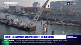 Issy-les-Moulineaux: le camion-toupie sorti de la Seine