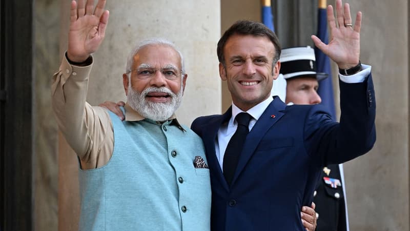 Narendra Modi et Emmanuel Macron le 13 juillet 2023 à l'Élysée. 