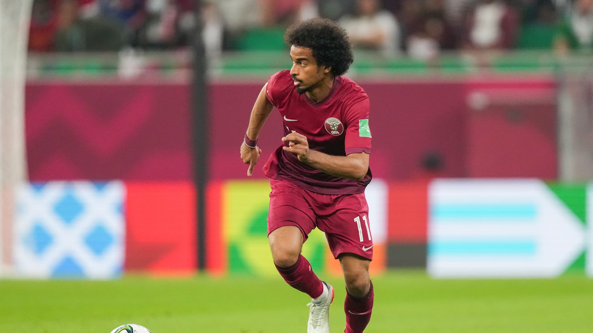 Akram Afif avec le Qatar, à Doha le 15 décembre 2021 Akram Afif avec le Qatar, à Doha le 15 décembre 2021