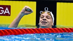 Léon Marchand lors des championnats du monde de natation à Fukuoka (Japon), le 23 juillet 2023