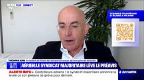 Thomas Juin (président de l'Union des aéroports français et francophones associés) sur la levée du préavis de grève du syndicat majoritaire: "Il y aura des perturbations demain, mais moins que prévues"