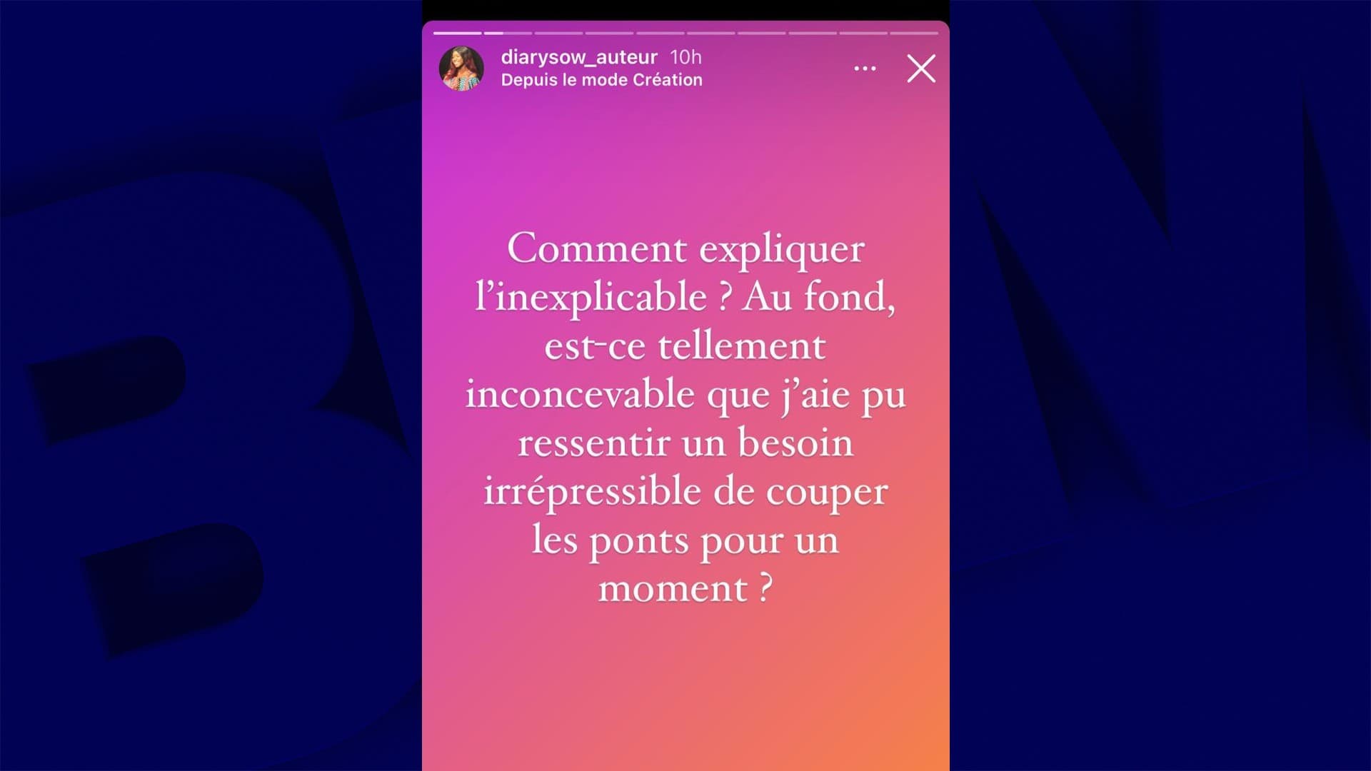 Story Instagram publiée sur le compte de Diary Sow, le 3 février 2021.