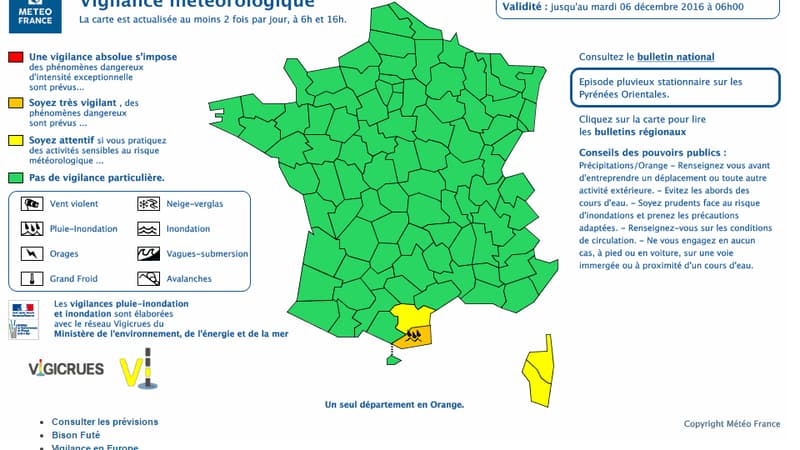 Les Pyrénées-Orientales ont été placées en vigilance orange pluie-inondation par Météo France. 