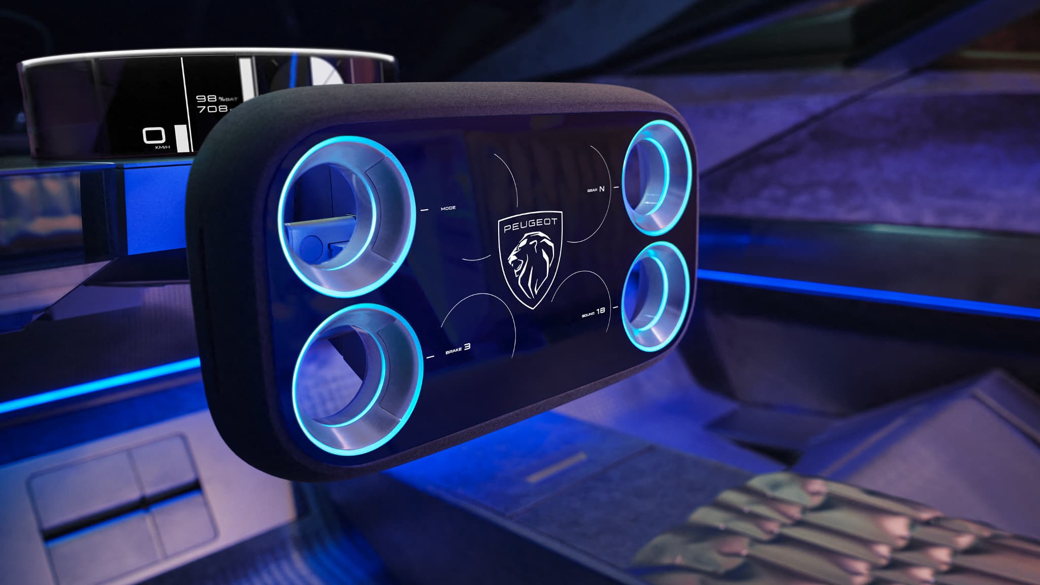 A la place du volant, une commande baptisée hypersquare, un écran avec quatre zones ouvertes. 