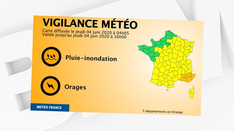 Cinq départements du Sud-Est ont été placés en vigilance orange, le 4 juin 2020.