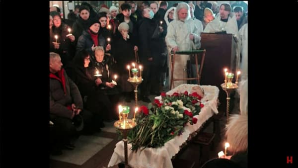 The body of Alexei Navalny during his funeral in Moscow this Friday March 1, 2024