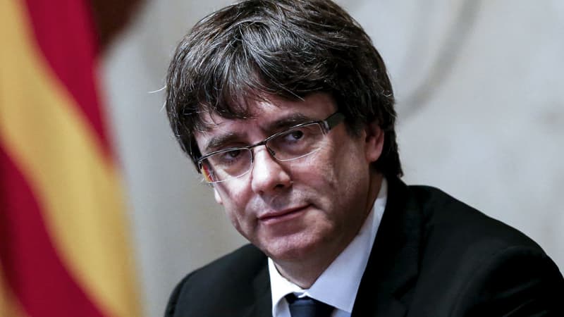 Carles Puigdemont, alors président de la Catalogne, lors d'une réunion de son parti à Barcelone le 10 octobre 2017