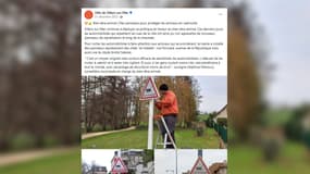 La commune de Villers-sur-Mer a installé en décembre 2023 des panneaux "chat en balade", pour sensibiliser les automobilistes.
