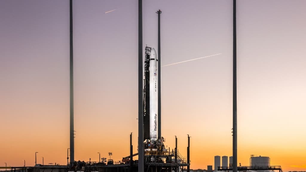 La fusée imprimée en 3D Terran 1, photographiée à Cap Canaveral en Floride.