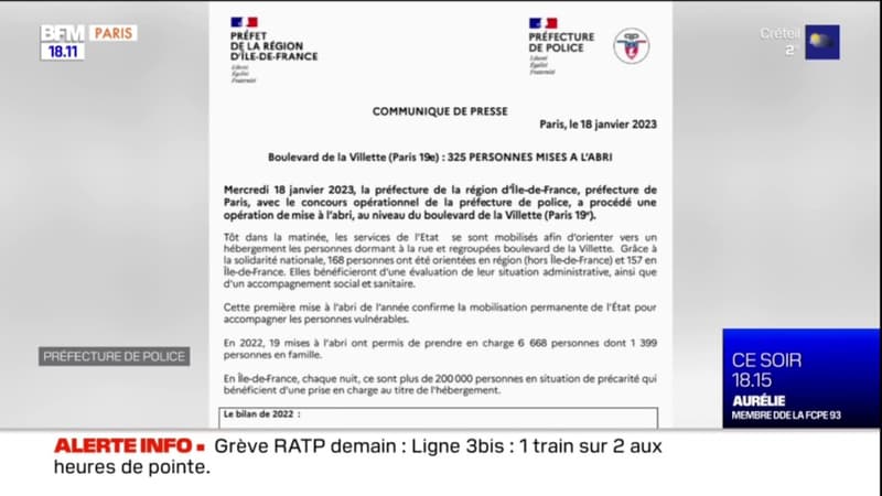 Paris: 325 mises à l'abri boulevard de la Villette