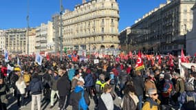 Les manifestants se rassemblent sur le Vieux-Port à Marseille le 31 janvier.