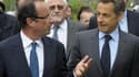 Qu'il s'agisse de François Hollande, ici avec le chef de l'Etat en Corrèze en avril, ou de Martine Aubry, le candidat PS battrait Nicolas Sarkozy au deuxième tour de la présidentielle, selon un sondage Ifop diffusé jeudi. /Photo prise le 28 avril 2011/REU