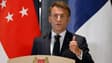 Le président français Emmanuel Macron s'exprime lors d'un point presse avec le Premier ministre singapourien Lawrence Wong à Singapour, le 30 mai 2025.
