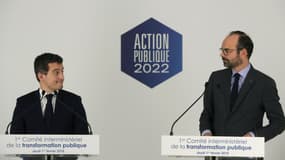 Gérald Darmanin, ministre de l'Action et des Comptes publics, et Édouard Philippe, Premier ministre, le 1er février 2018