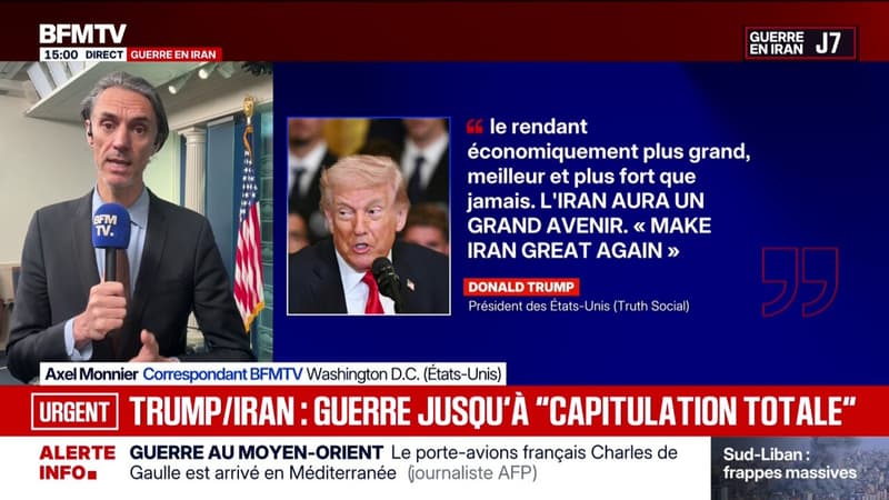 Guerre au Moyen-Orient: Donald Trump demande la "capitulation totale" de l'Iran