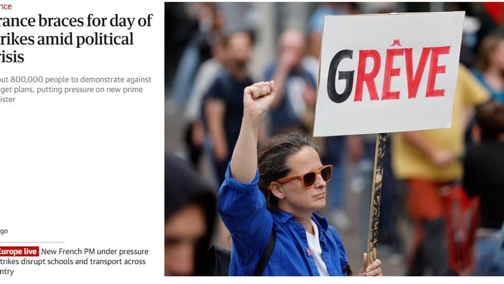 La une du site du site anglais de The Guardian ce jeudi 18 septembre. 