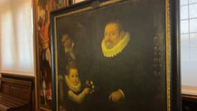 "Portrait d'un gentilhomme, sa fille et une servante", huile sur toile attribuée de Livinia Fontana, au musée de la Chartreuse de Douai (Nord) en mars 2025.